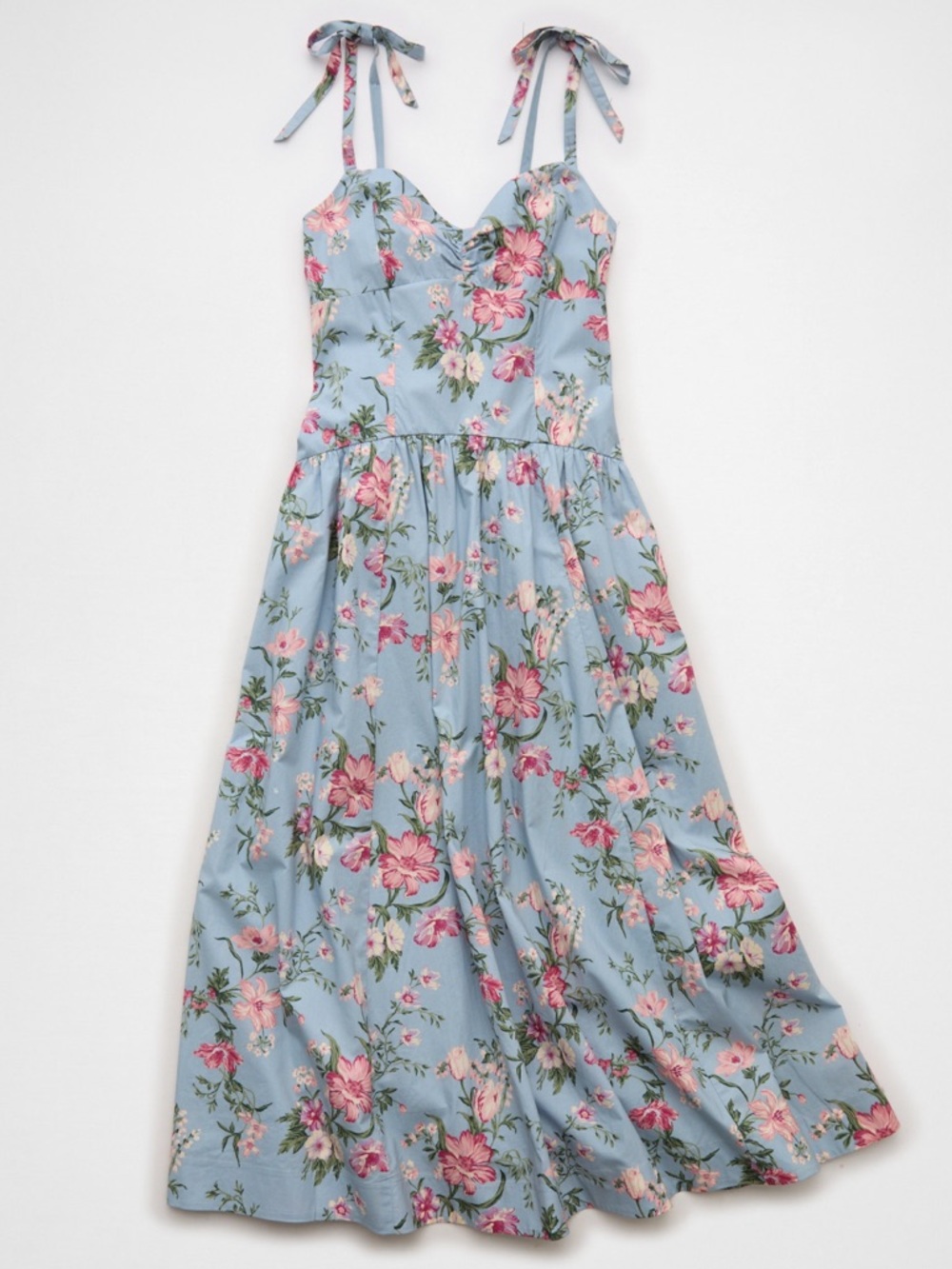 American Eagle Outfitters Light Blue Floral Tie-Shoulder Sundress